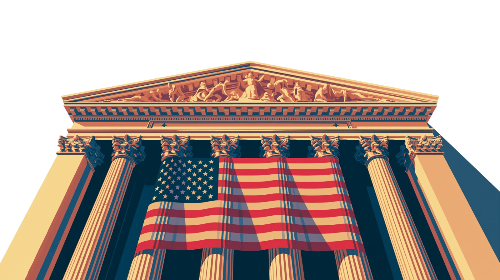 The New York Stock Exchange, rendered in horizontal line-art
